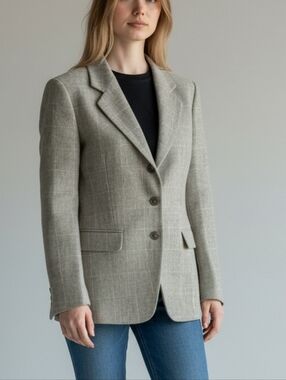 Luciano Barbera Taupe Linen Wool Blend Blazer Size 44 Made In Italy